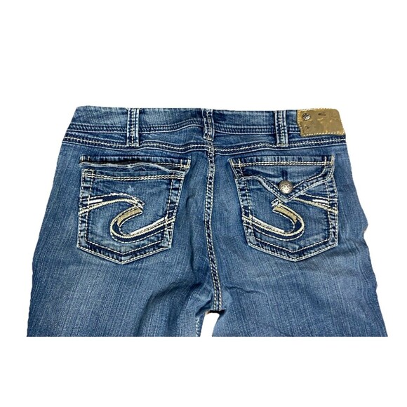 Silver Jeans Suki Surplus Women's 34x32 Bootcut Dark Wash Blue Denim Grunge Rock - Picture 6 of 8